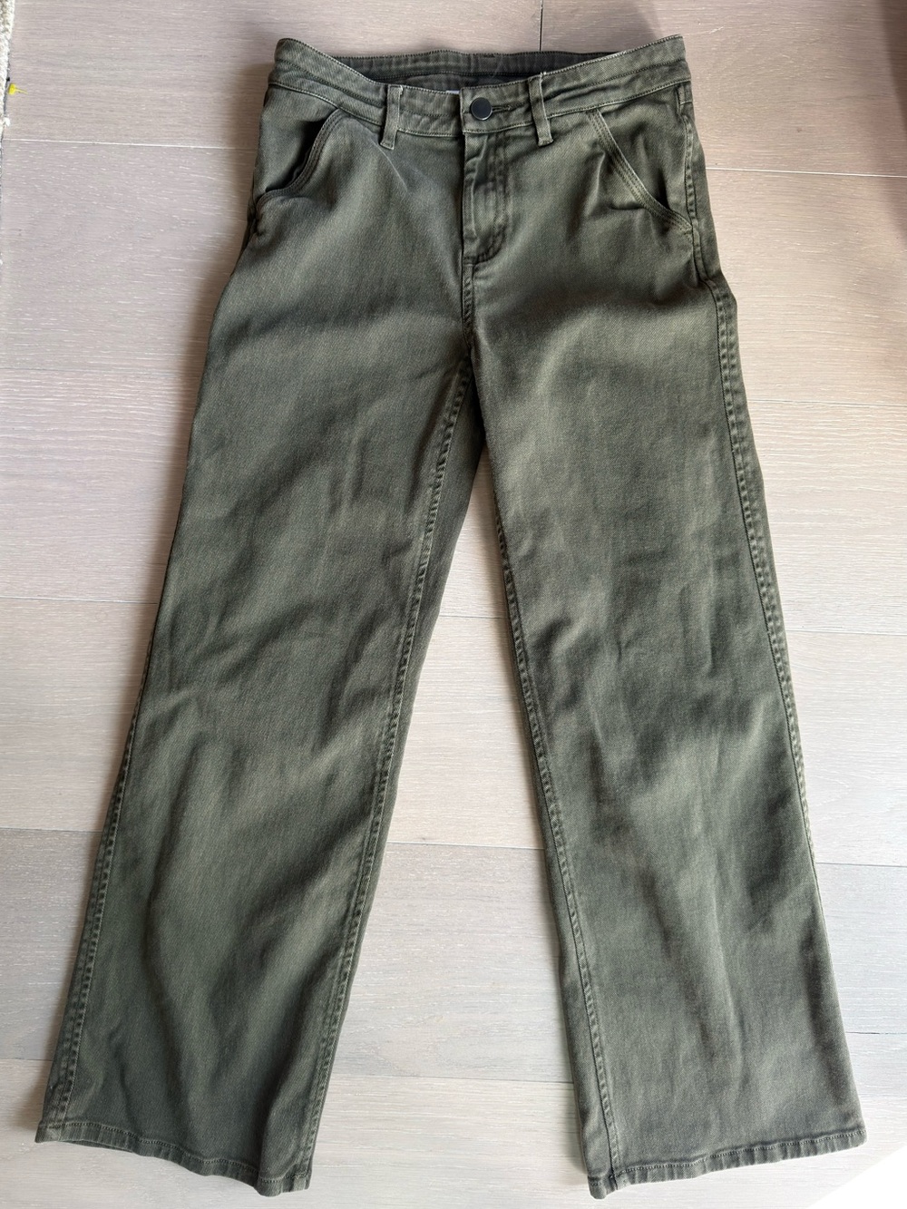 Treasure & Bond Olive Green Wide-Leg Jeans